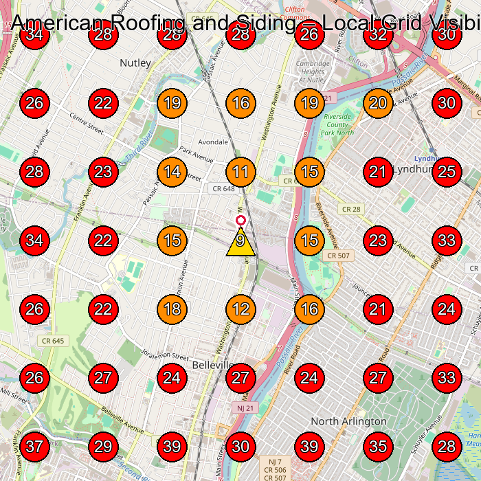 American Roofing and Siding GeoGrid visibility map for Roofing Contractor in Belleville